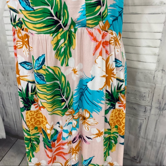 Skies are Blue Size Large Pink Green Floral Elliot Botanical Maxi Dress Hawaiian - Picture 11 of 14